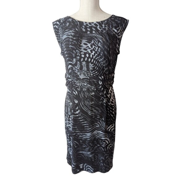 AB Studio Women's Large Gray Animal Print Knit Sheath Dress - Picture 2 of 5